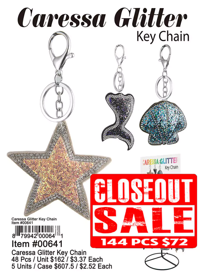 Caressa Glitter Key Chain - Closeout 144 Pcs.